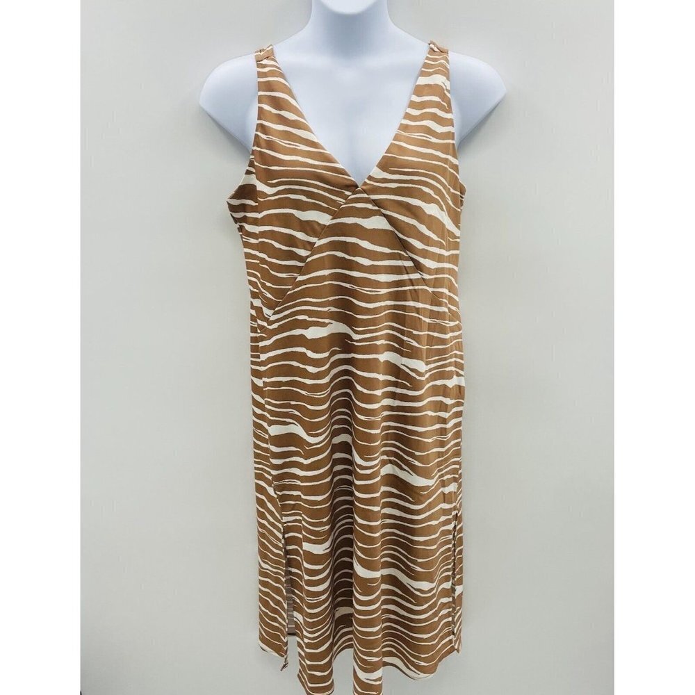 A New Day Womens Size XL Satin Brown/White Zebra Print Stripe Slip Midi Dress